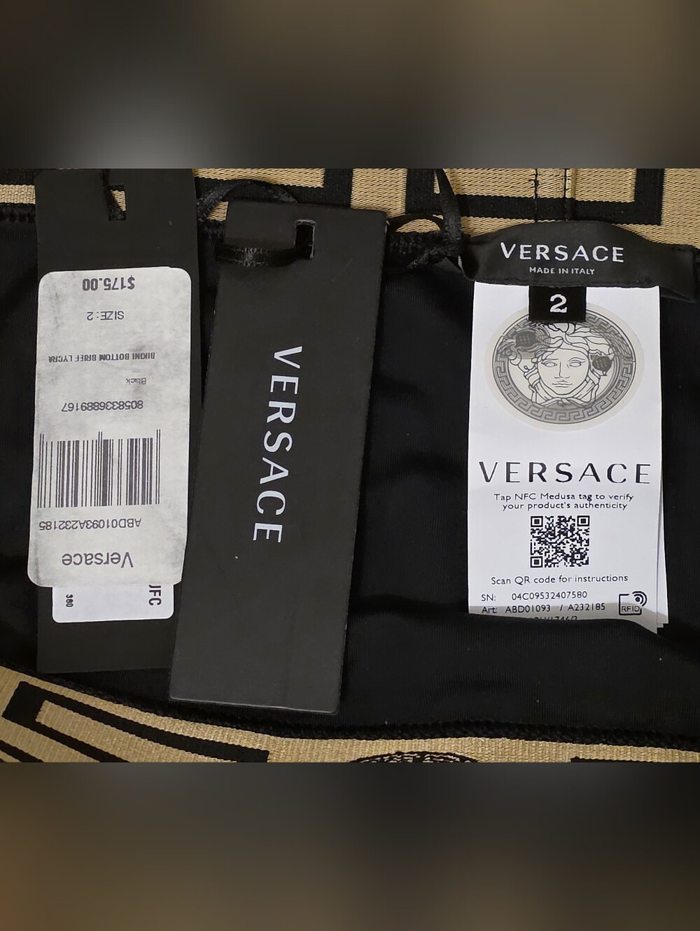 VERSACE NWT Medusa motif Greca High Waist Bikini Bottoms Size 2=US S Black Gold - Picture 9 of 11